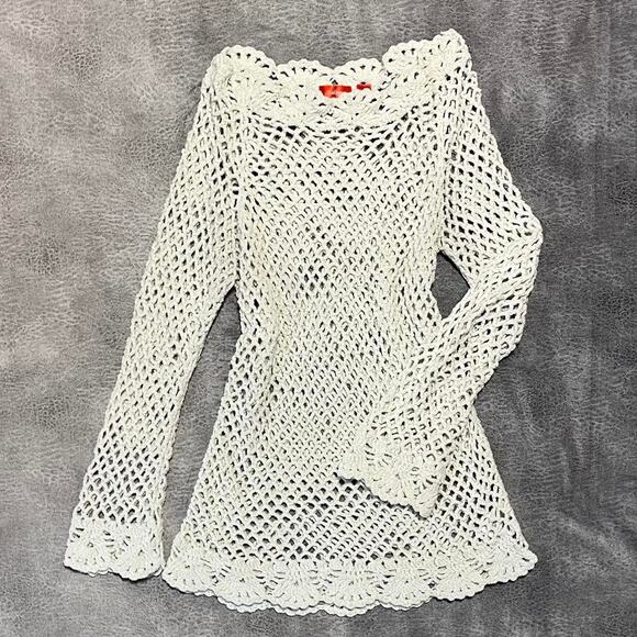 Y2K Crochet Off The Shoulder Mini Long Sleeve Dress - Picture 1 of 6